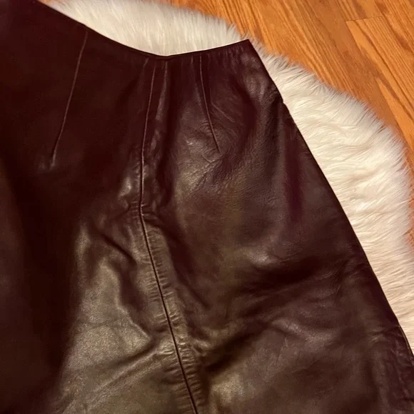 CACHE Oxblood Burgundy Leather Asymmetric Midi Slit Skirt 90s Deadstock - Picture 8 of 13